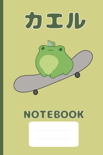 Composition Book kawaii cottagecore aesthetic frog on Skateboard lined journal for kids & teens: pink notebook cute mushroom hat magic frog & fungi playing on Skateboard making good vibes