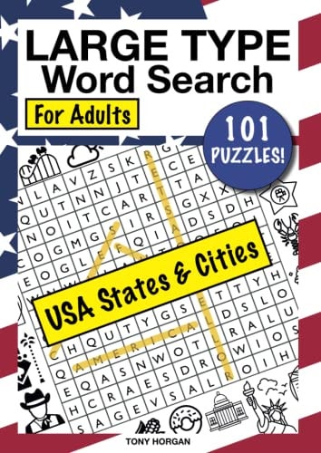 LARGE TYPE WORD SEARCH USA STATES & CITIES: 101 PUZZLES FOR ADULTS