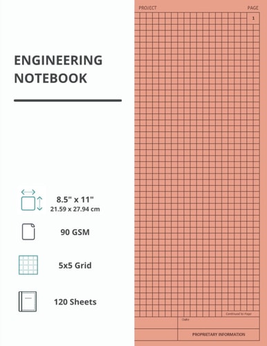 Engineering Notebook: Red Engineering Notebook with black lined graph papers for projects designs