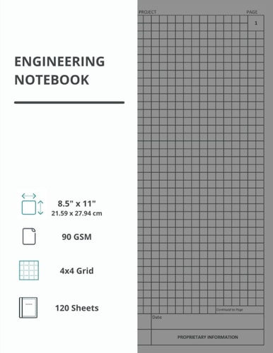 Engineering Notebook: Engineering Notebook with black lined graph papers for projects designs