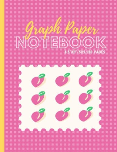 Graph Paper Notebook: pinky peach grid paper notebook, kawaii cute peach in pink pastel notebook, summer floral peach fruit quad ruled composition notebook, quad ruled 5x5, size 8.5"x11", 120 pages