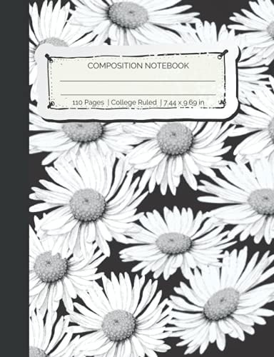 Composition Notebook Daisy Composition Notebook Black and White