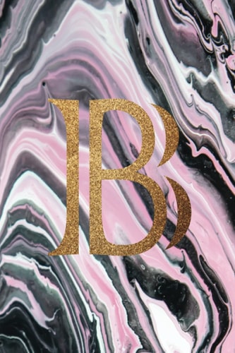 B: Monogrammed Notebook, Journal, Diary / B Initial / Marble Effect with a Special Black White Pink Color , Glossy Cover , Lined Pages