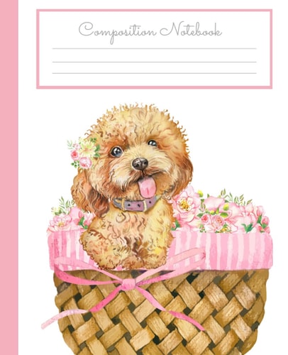 Puppy Composition Notebook: Wide-Ruled, 7.5 x 9.25, 100 Pages, For kids, teens, and adults , Cute Puppy in Basket