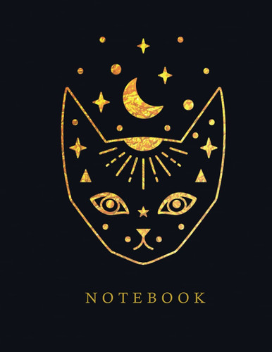 Witchy composition notebook | College Ruled| Spell book| journal| Dark cover| Mystical cat| halloween notebook