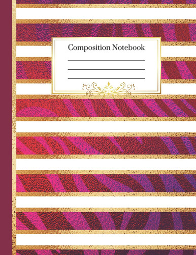 Composition Notebook: 120 Lined Pages | College Ruled Composition | 8.5x11 in. | Perfect for School, Work, or Home | White Gold Stripe Pink Animal Print Design