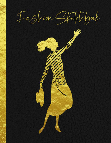 Curvy Fashion Sketchbook: Fashion Design Sketchbook with Curvy Plus Sized Figure Template - 8 different poses - golden design cover - Large 8.5''x11'' Size