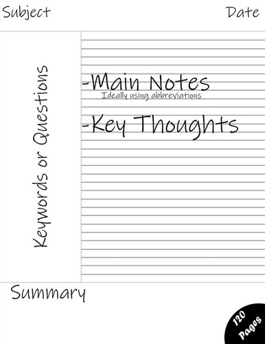 Cornell Notes Notebook: Composition Notebook For Note Taking For School & University Students Lined