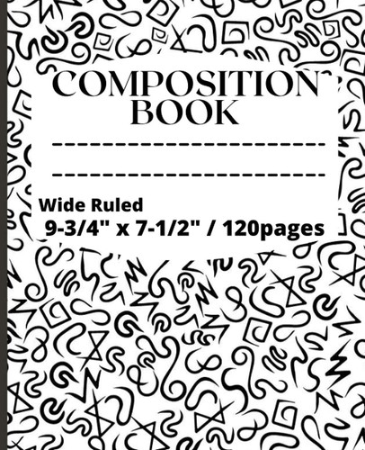 Composition Books, Notebooks, Wide Ruled paper, 120 pages: 9.75 in. x 7.5 in. (9 3/4" x 7 1/2"), Paperback, Classic Black Marble