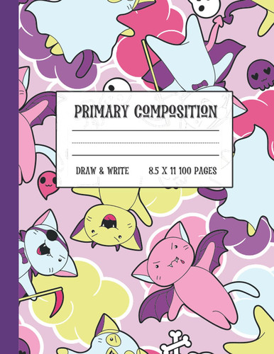Halloween Primary Composition Notebook: 100 Pages of Story Primary Paper for Kids Drawing and Journaling | Perfect for Kindergarten First and Second ... | Creepy Kawaii Characters on Pink Cover
