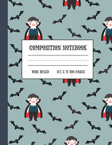 Halloween Composition Notebook: 8.5 x 11 in | WIDE Ruled Lined | 100 Pages | Journaling for Boys, Kids, Teenagers, Middle School, High School, ... Gift | Cute Kawaii Dracula Vampire Cover