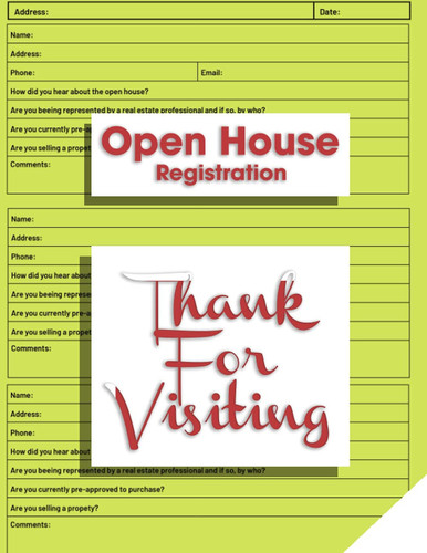Open House Registration Thank for visiting: FSBO Supplies Please Journal for Realtors, Estate To Record Guests | 8.5" x 11" | 120 Pages