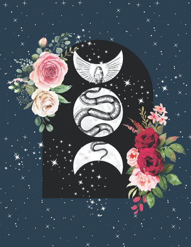 Dot Grid Journal: 8.5 x 11 Moon Phases Notebook, Moon Journal with dot interior, Boho Notebook with moon, snake and flowers, Dotted notebook 120 pages