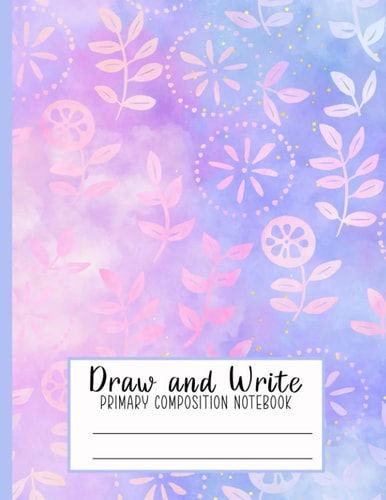 Draw and Write - Primary Composition Notebook: Primary Story Journal With Picture Space, Pink and Light Blue Batik with Leaves, 120 pages, 8.5 x 11 in