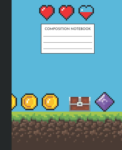 Gamer Composition Notebook: Pixel Running Game College Ruled 7.5 x 9.25 inch 120 Pages