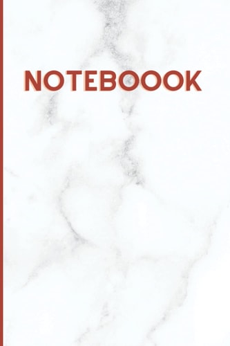 6" x 9 " White Marble Journal with Crimson Bind: 300 Pages
