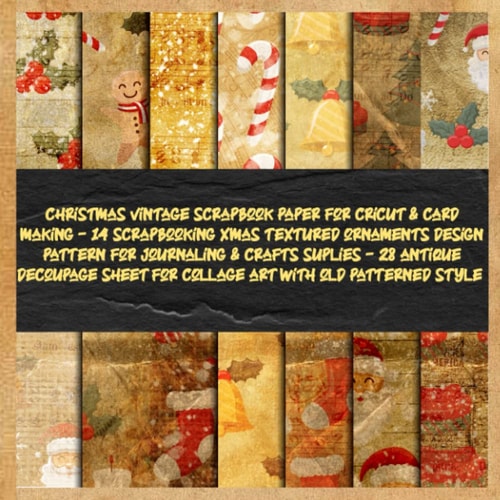 christmas vintage scrapbook paper for cricut & card making - 14 scrapbooking xmas textured ornaments design pattern for journaling & crafts suplies - ... for collage art with old patterned style