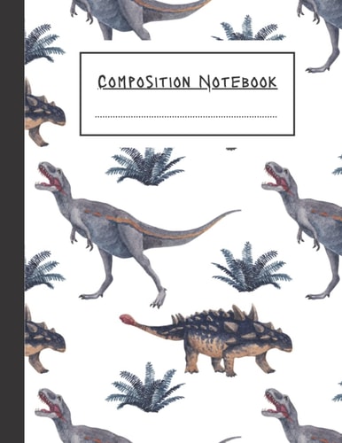 Compisition book, stroy journal: Dinosaur lovers | for kids and adults | drawing area and writing lines | 100 pages | dinosaur notebook
