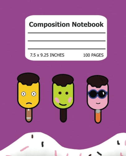 Composition Notebook: Wide-Ruled,100 Pages, 7.5 x 9.25 Inches, for Kids, Boys, Girls, Teens, and Adults, Ice Cream themed notebook.