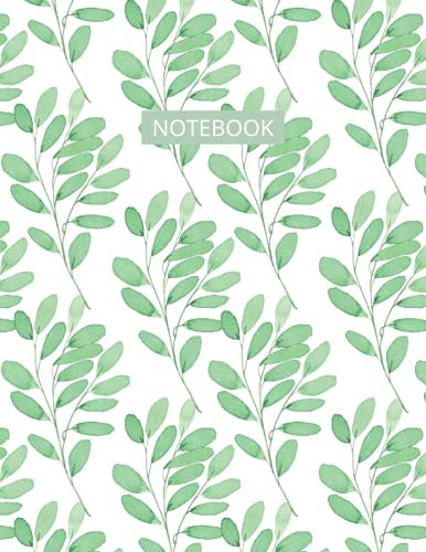 Notebook: Greenery Leaves Watercolor Print Composition Notebook - College Ruled 110 Pages - Large 8.5 x 11