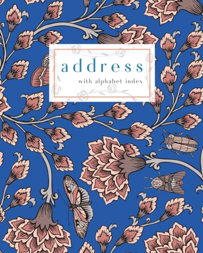 Address with Alphabet Index: 8x10 Large Contact Book with A-Z Alphabetical Labels | Paisley Fantasy Flower Cover Design | Blue