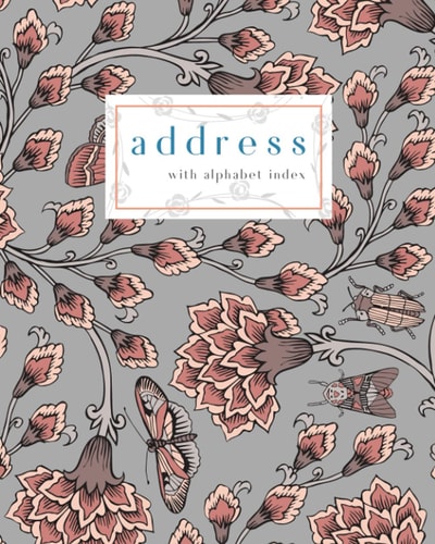 Address with Alphabet Index: 8x10 Large Contact Book with A-Z Alphabetical Labels | Paisley Fantasy Flower Cover Design | Gray