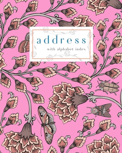 Address with Alphabet Index: 8x10 Large Contact Book with A-Z Alphabetical Labels | Paisley Fantasy Flower Cover Design | Pink
