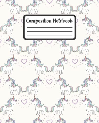 Composition Notebook Unicorns and Pink Hearts Cover Wide Ruled