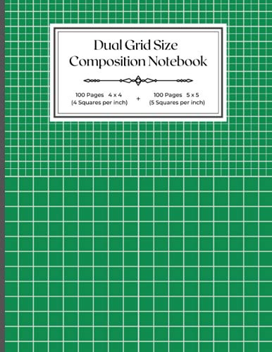 Dual Grid Size Composition Notebook Quad Ruled 4X4 and 5x5, 100 Pages Each; Great Present for Pupils and Students of Mathematics, Engineering and Science
