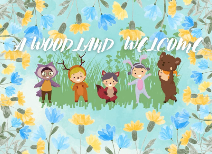 A WOODLAND WELCOME: Baby shower guest book - adorable kids wearing animal costume cover(110 pages)