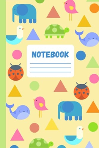 Notebook: Cute animal notebook college ruled for kids for girls for school for homeschooling elephant turtles birds whales