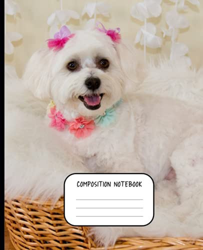 Composition Notebook Cute Puppy, Wide Ruled - Blank Lined Workbook for Girls Boys Kids Teens Students