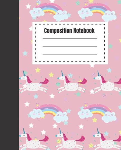 Composition Notebook: Cute unicorns and rainbow on pink Background (7.5 X 9.25 ) in Wide Ruled 100 Pages