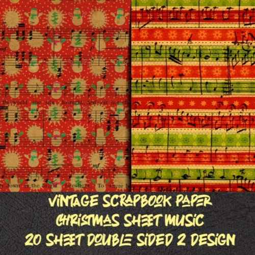 Vintage Scrapbook Paper Christmas Sheet Music 20 Sheet Double Sided 2 Design Decorative Note Paper for Papercrafts and Scrapbooking - Antique Decorative Stationery Craft for Decoupage and Invitation Collage Art
