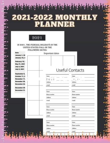 2021-2022 Months planner: Black Cover | 24 Months Agenda Planner with Holiday | 2-Year Large Monthly Planner Academic Schedule Organizer Logbook.