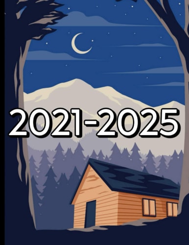 2021-2025: Five Year Weekly & Monthly Vintage Retro Style Planner - 60 Months Calendar 5 Year Agenda with Nature Mountains Cover - Diary Appointment With Holidays.