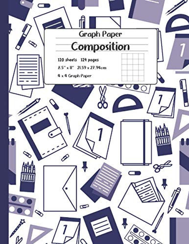 Graph Paper Composition: Grid paper 4 x 4 | Quad rule graph paper | 120 Sheets (large 8.5'' x 11'') | With summary