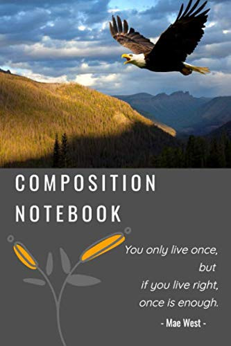 College Ruled Composition Notebook, cover book eagle wings to motivate learning, Journal, 100 Sheets, One Subject, 9 x 6 Inch