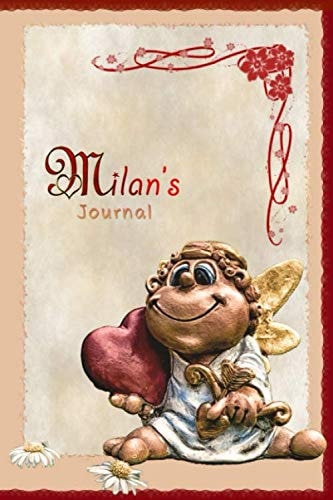 Milan's Journal: Pretty Personalised Name Journal Notebook Gift For Women and Girls with the theme of Love (Valentines Day Cupid Angel), flip through the pages to see beating heart animation