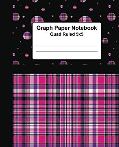 Graph Paper Notebook: Hot Pink Plaid With Black Geometric Quad Ruled 5x5 Grid Paper Composition Notebook For Math and Science Students