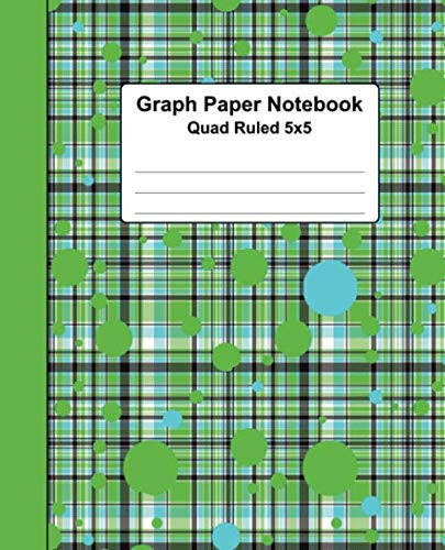 Graph Paper Notebook: Green And Blue Polka Dot Plaid Quad Ruled 5x5 Grid Paper Composition Notebook For Math and Science Students