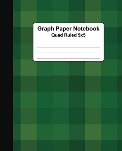 Graph Paper Notebook: Green Plaid Quad Ruled 5x5 Grid Paper Composition Notebook For Math and Science Students