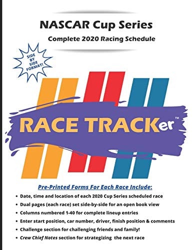 NASCAR CUP SERIES RACE SCHEDULE 2020 - RACE TRACKer Dual Page Action for Each Race in 2020! Lineup, Challenges, Prediction Questions, Enter Driver Start and Finish Positions, Notes, and More. Fun for the Whole Family!