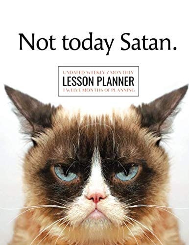 Not Today Satan Funny Cat BEST UNDATED LESSON PLANNER FOR TEACHERS: 150 page Weekly and Monthly Lesson Planning Notebook for Elementary Preschool Private School Home School Teachers