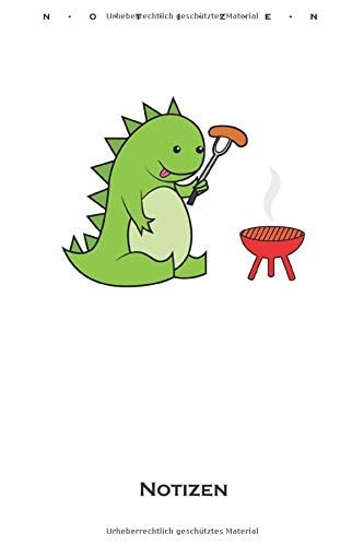 Dino liebt das Grillen Notizbuch: Punkteraster Notizbuch für Fans und Freunde des Bratens über offener Flamme (German Edition)