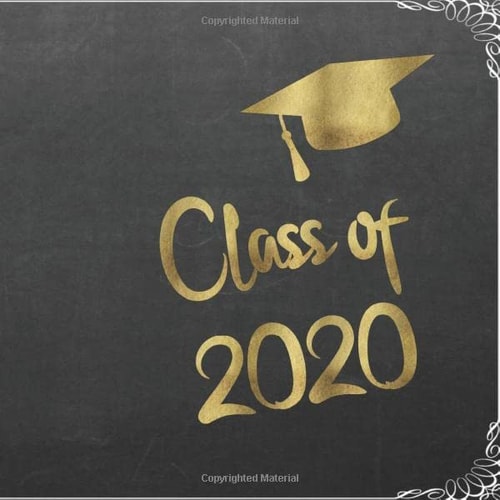 Class of 2020 Guest Book: Golden letters & Graduation Cap, chalkboard and ornaments