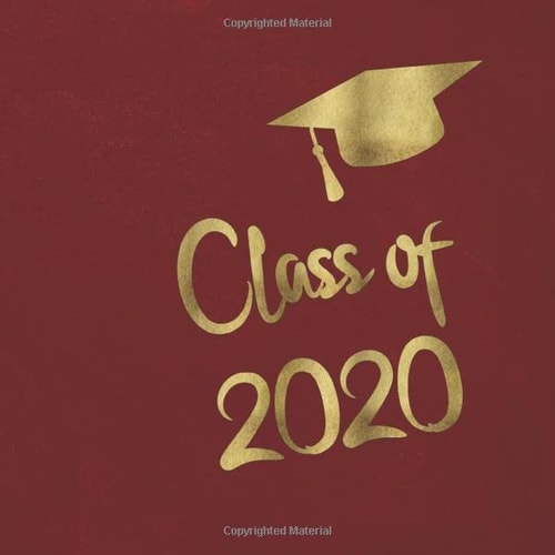 Class of 2020 Guest Book: Golden letters & Graduation Cap: Red background with gold letters: red colored one