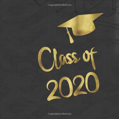 Class of 2020 Guest Book: Golden letters & Graduation Cap - Circuitboard background gold letters: circuit b