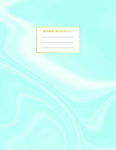 School Workbook: Standard line size ruled exercise book | Fun coloured liquid marble texture | Aqua blue and gold cover design