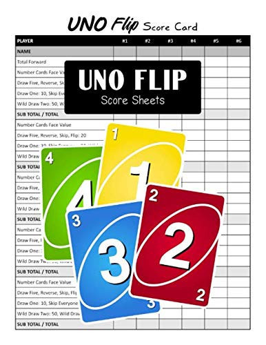 Uno Flip Score Sheets: Uno Flip Personal Handy Sheet for Card Game Score Pad Record Keeper Scorebook (Large 8.5 x 11 Inches)